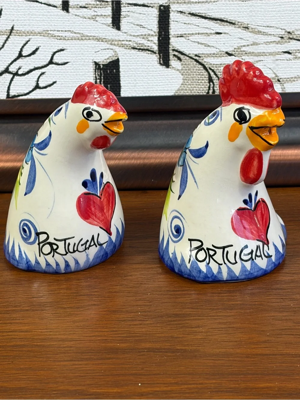 1980's Hand Painted White Alcobaca Rooster Of Barcelos Salt & Pepper Shakers